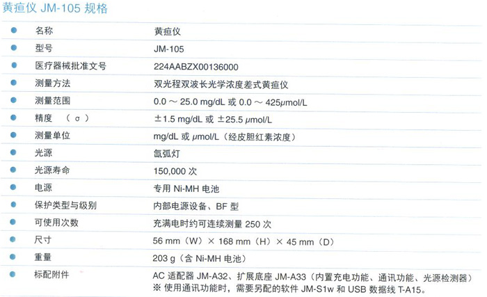 JM-105经皮黄疸检测仪规格